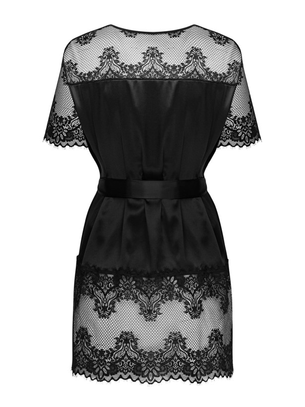 Black Satin Robe Obsessive Maderris — Elegant Lace Trim
