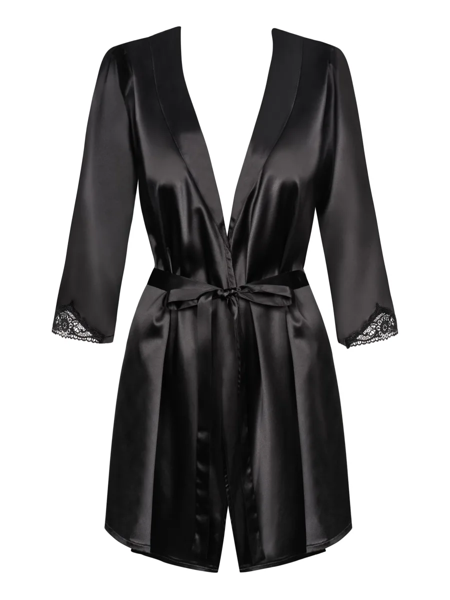 Black Satin Robe Obsessive Satinia — Lace Sleeves