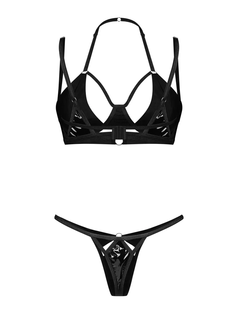 Obsessive Keira Lise Set: Glänzendes Wetlook-BH-Set mit Cut-Outs