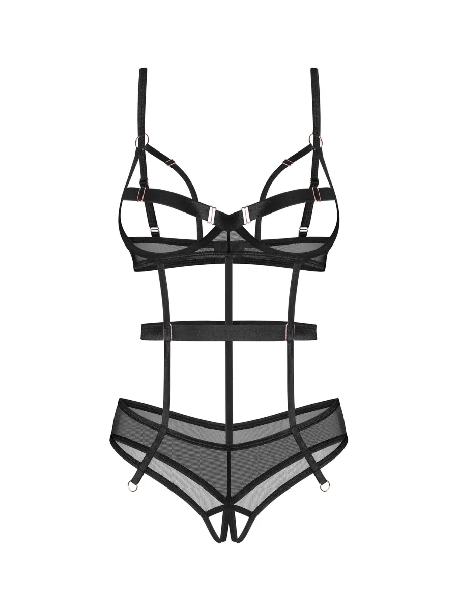 Black Strappy Bodysuit Obsessive Euridia — Open Design