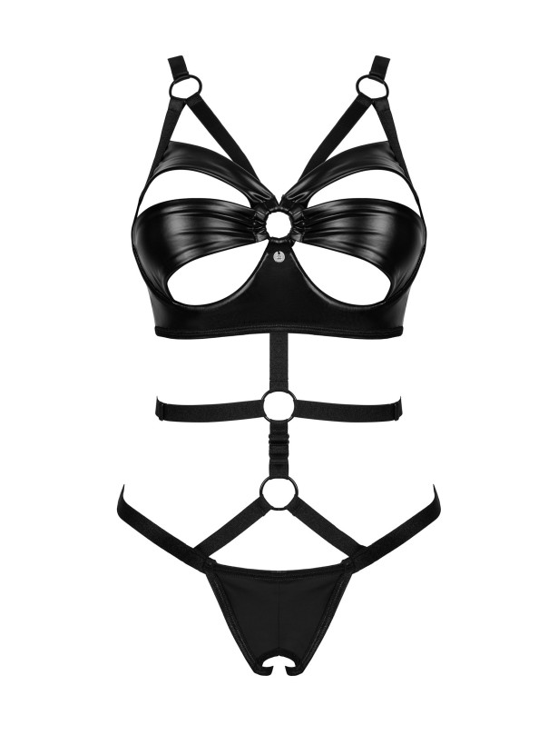 Obsessive Armares Ouvert-Body aus Kunstleder mit offenen Cups