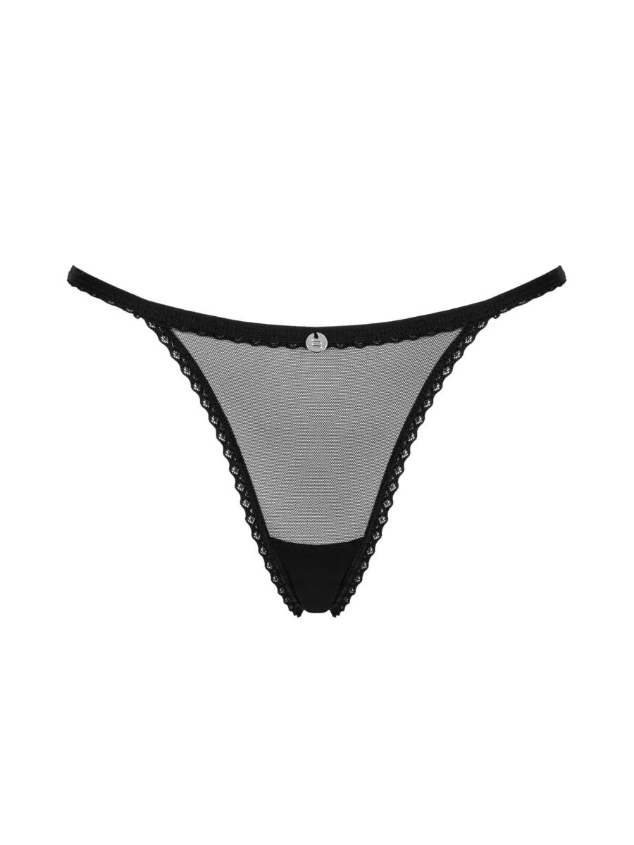 Obsessive Celia Noir String: Schwarzer transparenter Netz-Slip mit Guipure-Spitze