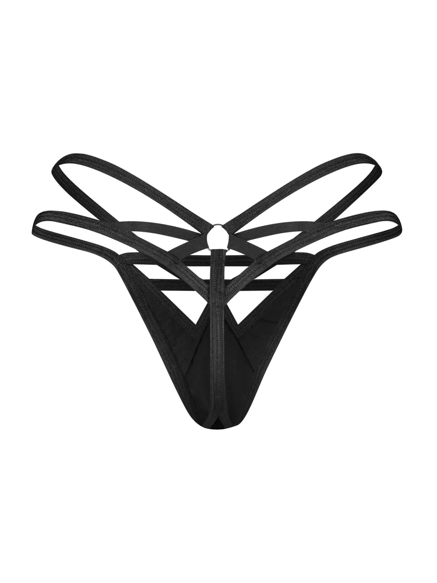 Obsessive Keira Lise: Gewagter Wet-Look-Tanga mit geometrischen Trägern