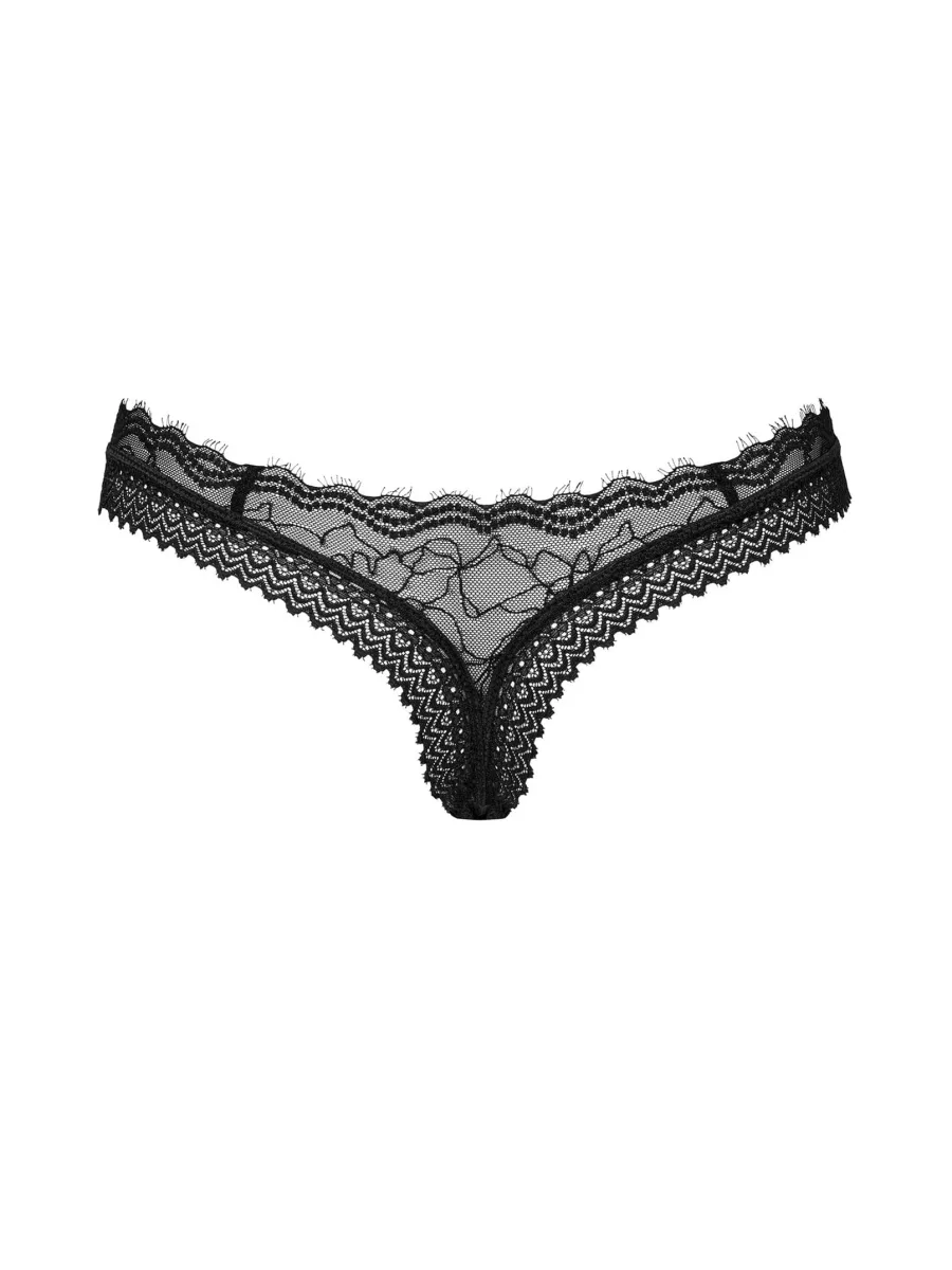 Obsessive Medilla String: Schwarzer, transparenter Netz-Tanga mit Wimpernspitze