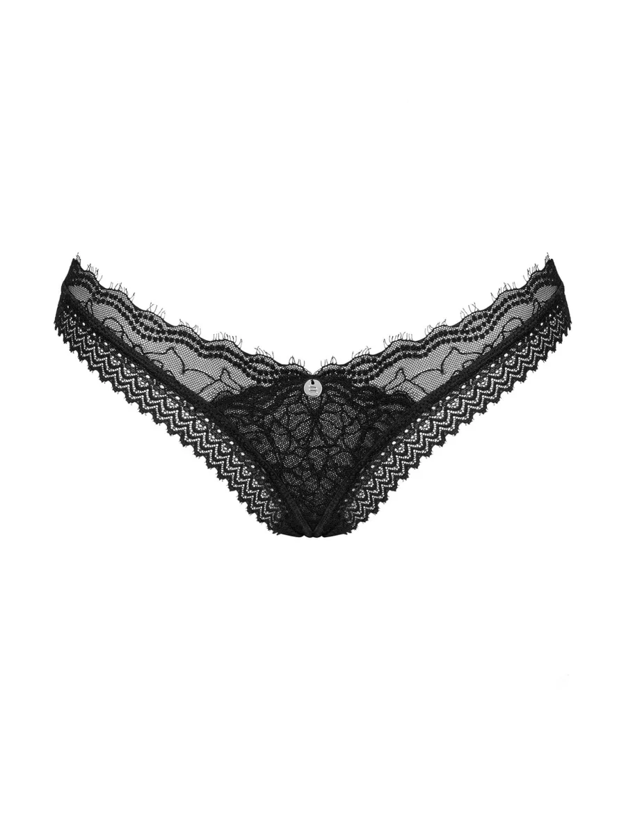 Obsessive Medilla String: Schwarzer, transparenter Netz-Tanga mit Wimpernspitze