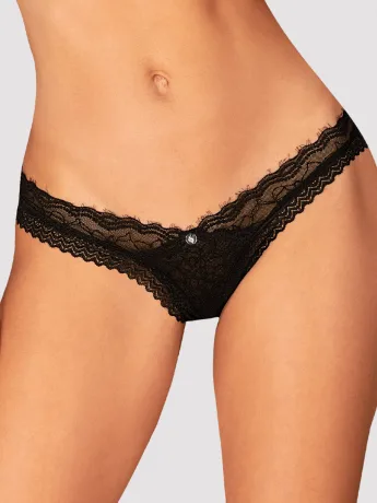 Obsessive Medilla String: Schwarzer, transparenter Netz-Tanga mit Wimpernspitze