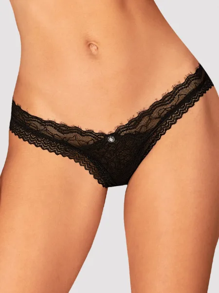 Obsessive Medilla String: Schwarzer, transparenter Netz-Tanga mit Wimpernspitze