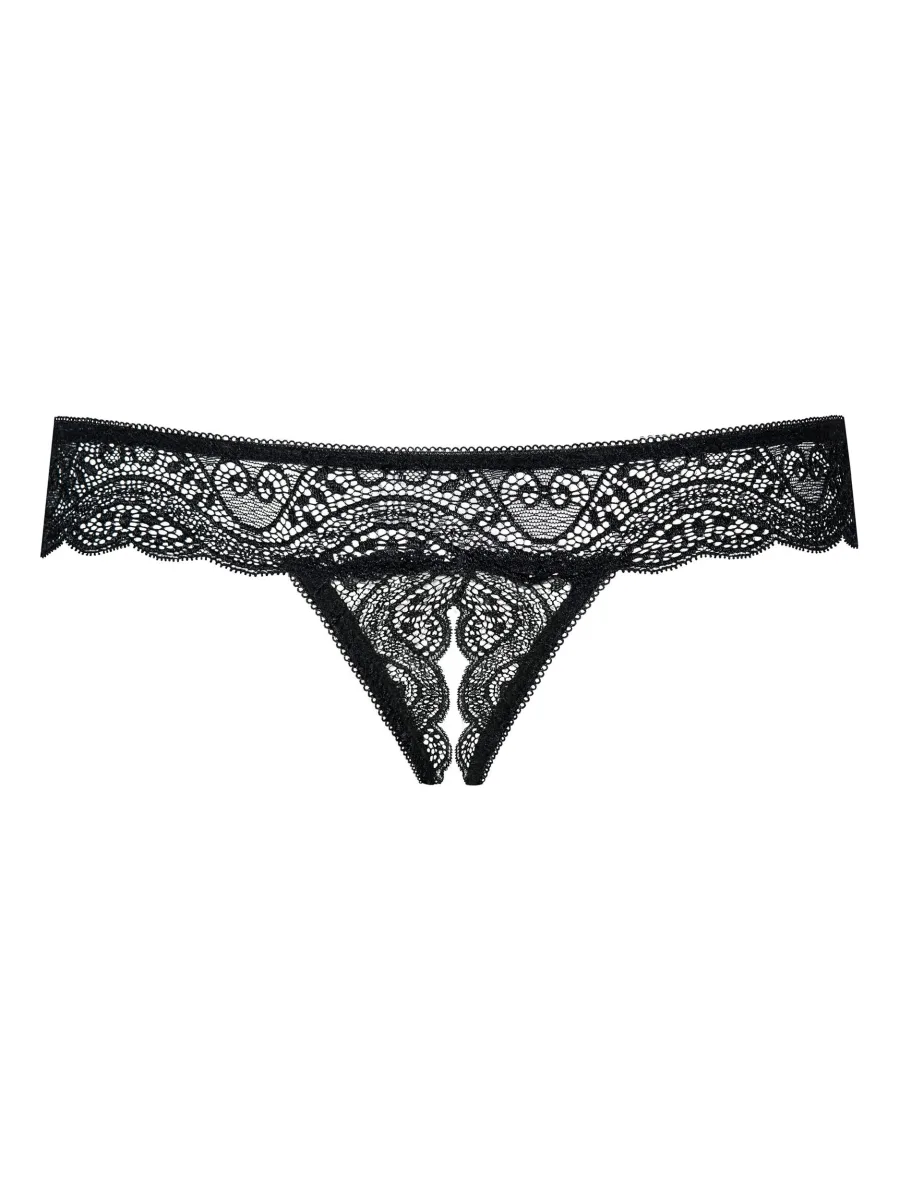 Black Thong Obsessive Miamor — Open Crotch Lace Lingerie