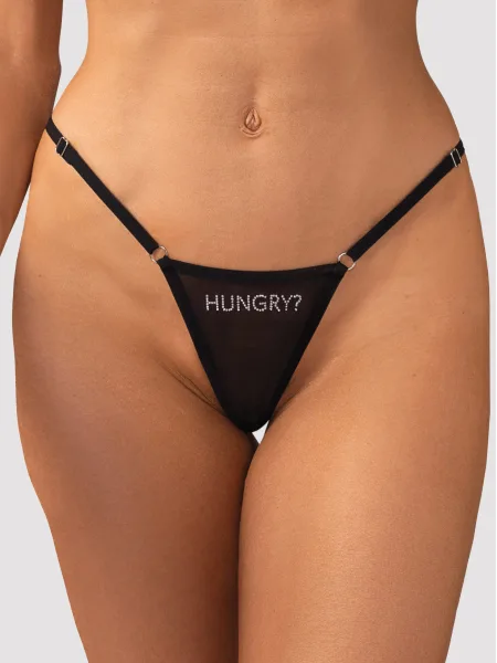Schwarzer String Obsessive Violami Hungry — Schriftzug