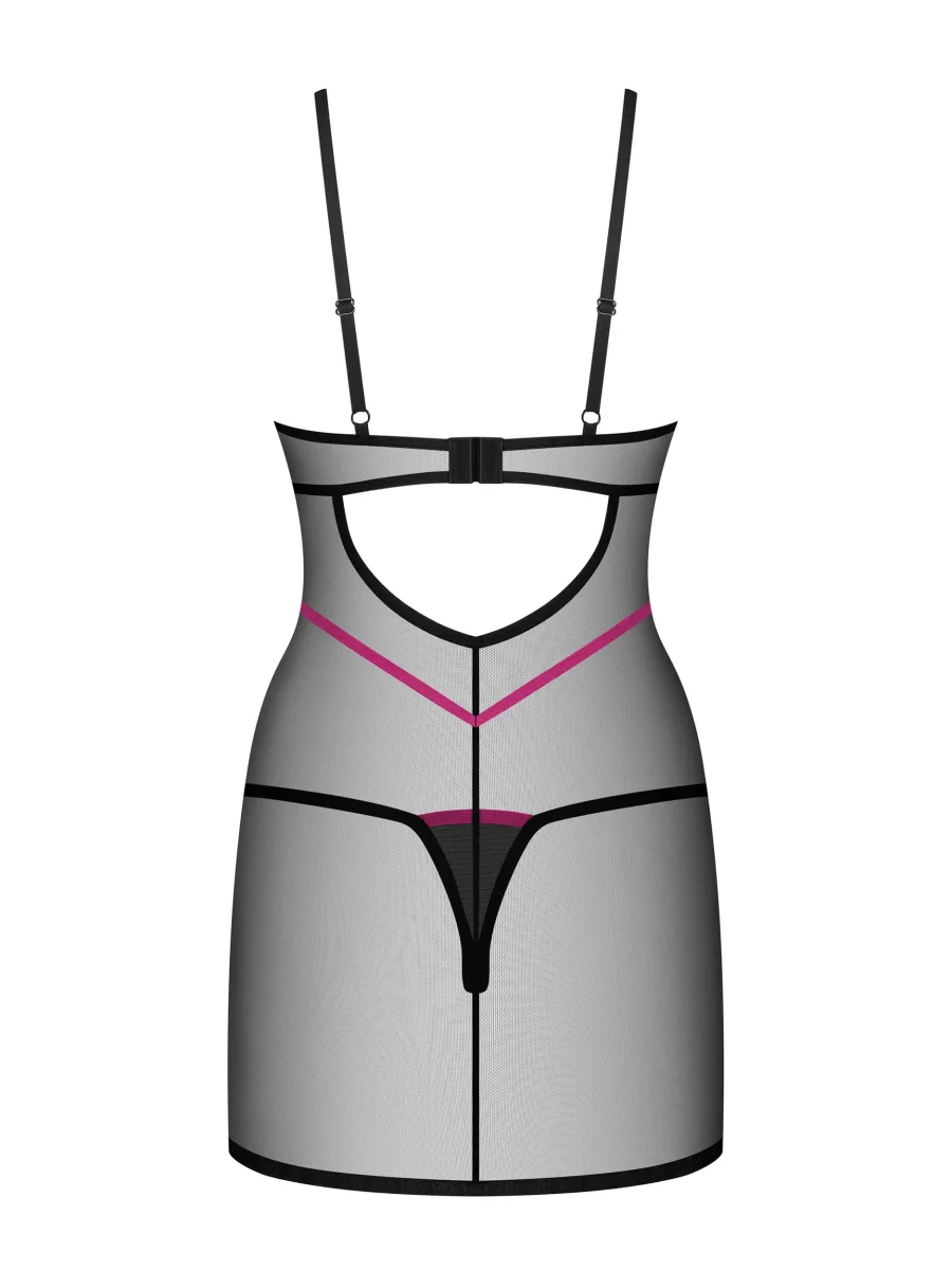 Black Underwired Chemise Obsessive Novenes — Purple Straps
