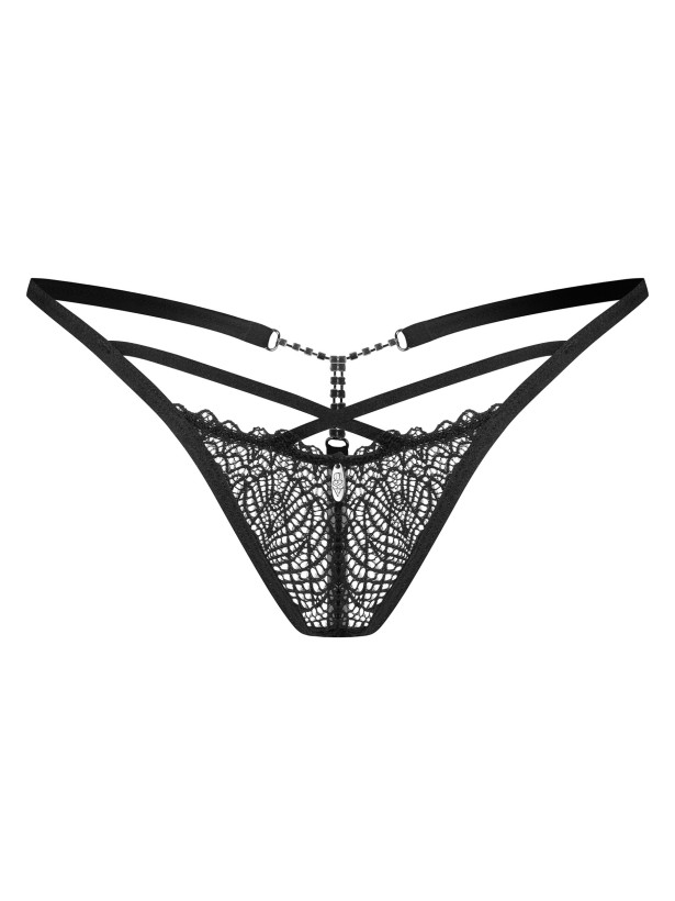 Black Lace Thong Obsessive Iliosa — Silver Chains