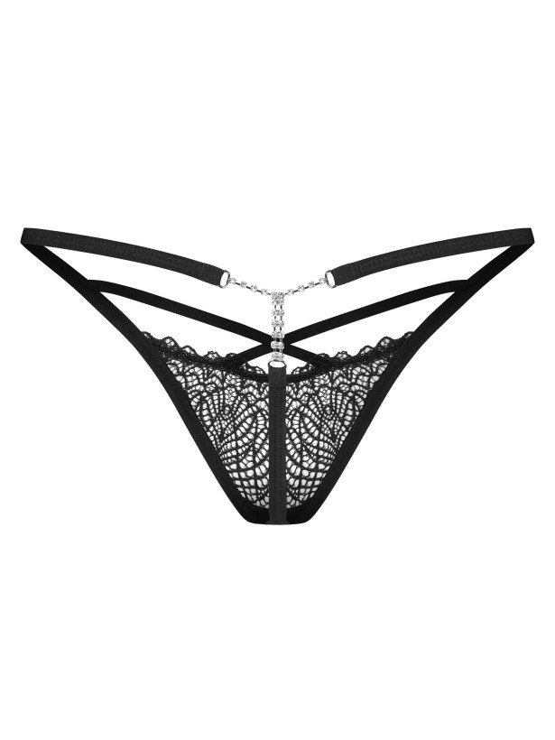 Black Lace Thong Obsessive Iliosa — Silver Chains