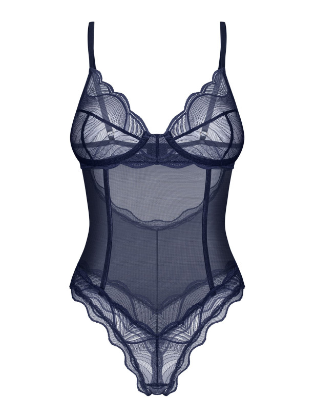 Blue Crotchless Bodysuit Obsessive Exquisite MP Blue — Lace Teddy