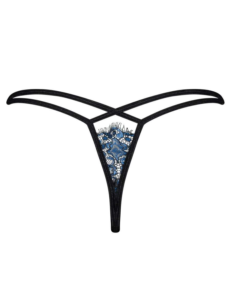 Obsessive Yassmyne verführerischer Stringtanga aus blauer Spitze und sinnlichen Trägern