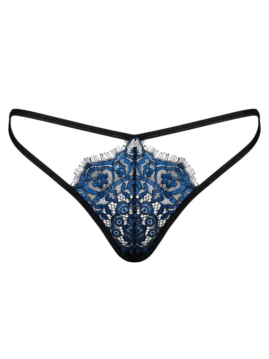 Obsessive Yassmyne verführerischer Stringtanga aus blauer Spitze und sinnlichen Trägern