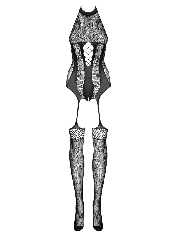 Black Bodystocking Obsessive F240 — Floral Lace Teddy