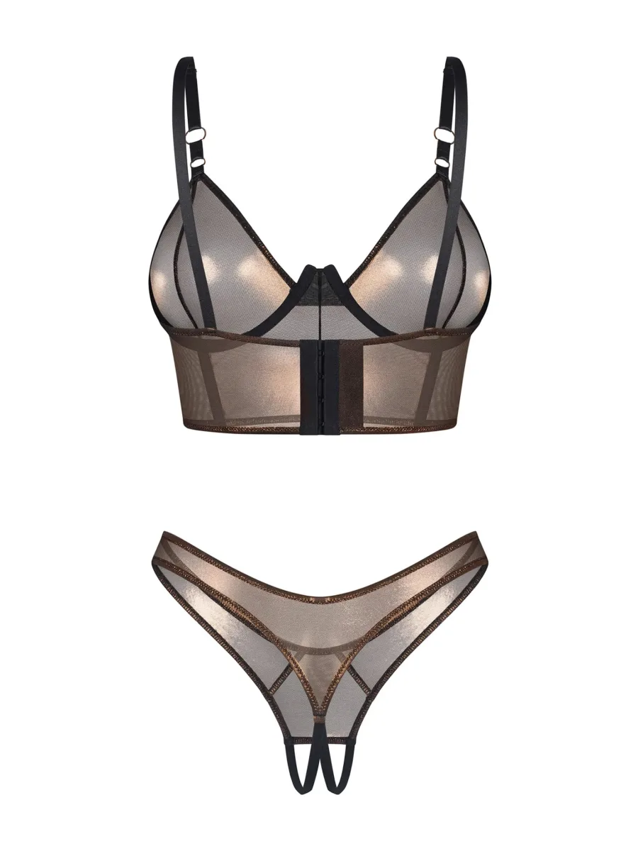 Bronze Lingerie Set Obsessive Soranna — Sheer Mesh