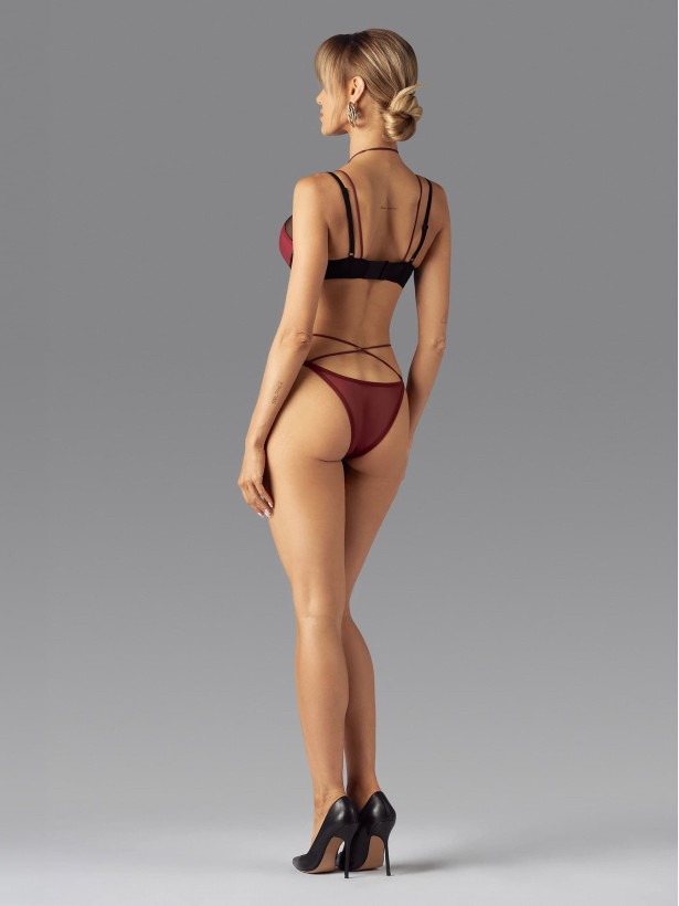 Burgundy Mesh Panties Obsessive Exquisite Parisel — Strappy Design