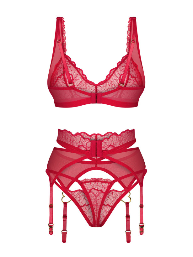 Red Lingerie Set Obsessive Cupide Desir — 3-Piece Lace Set