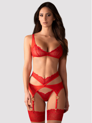 Red Lingerie Set Obsessive Cupide Desir — 3-Piece Lace Set