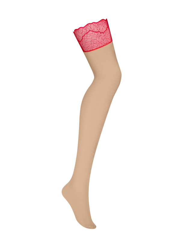 Beige Lace Stockings Obsessive Cupide Desir — Red Trim