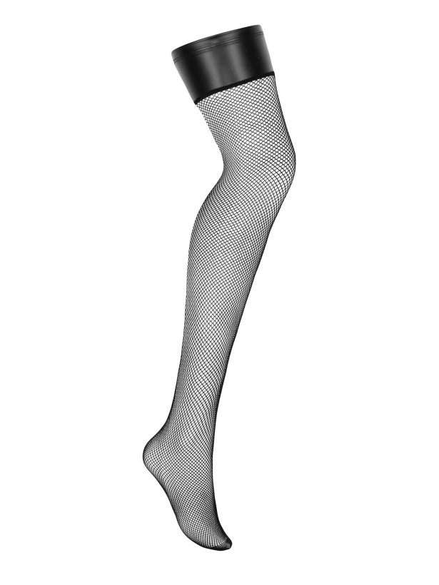Black Fishnet Stockings with Leather-Look Welt Obsessive Darkessia