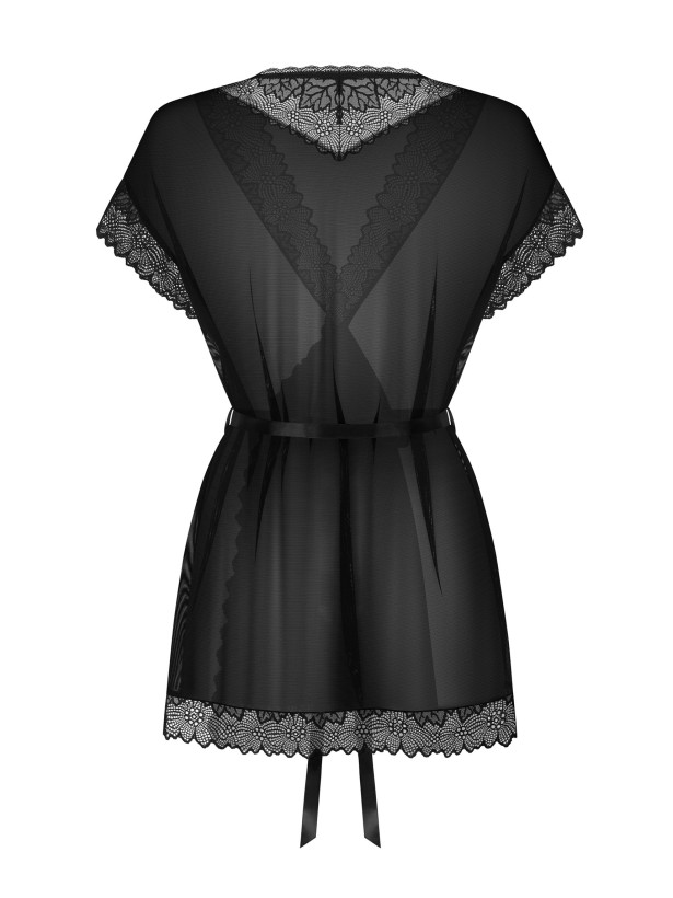 Black Sheer Mesh Lace Trim Robe Obsessive Deina More