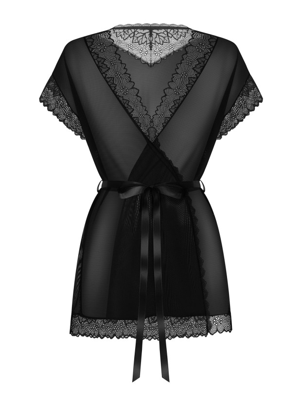 Black Sheer Mesh Lace Trim Robe Obsessive Deina More