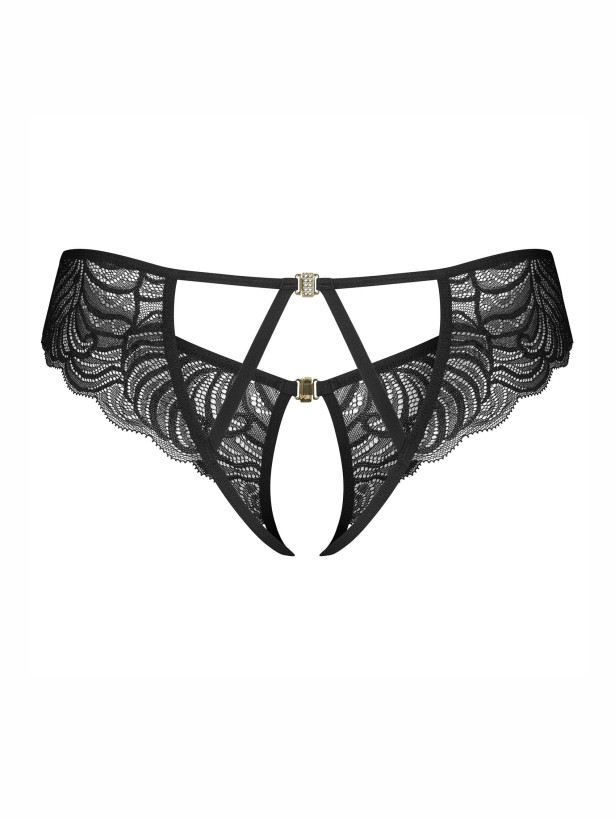Black Lace Crotchless Thong With Open Back Obsessive Divienne