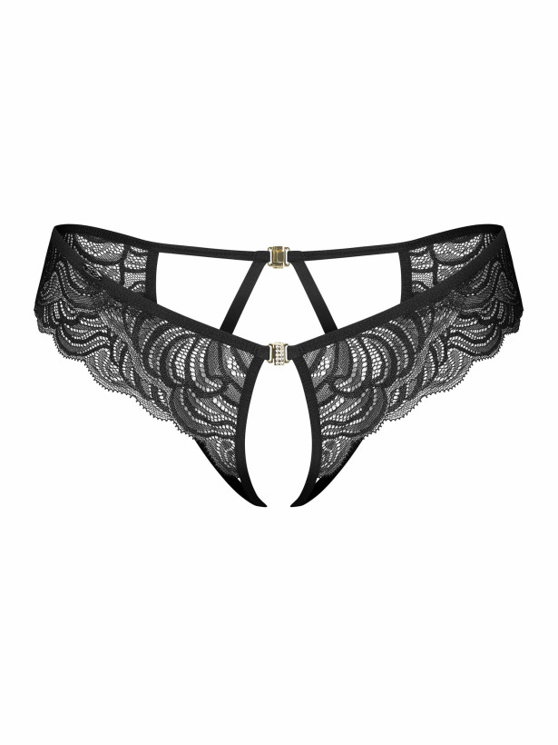 Black Lace Crotchless Thong With Open Back Obsessive Divienne