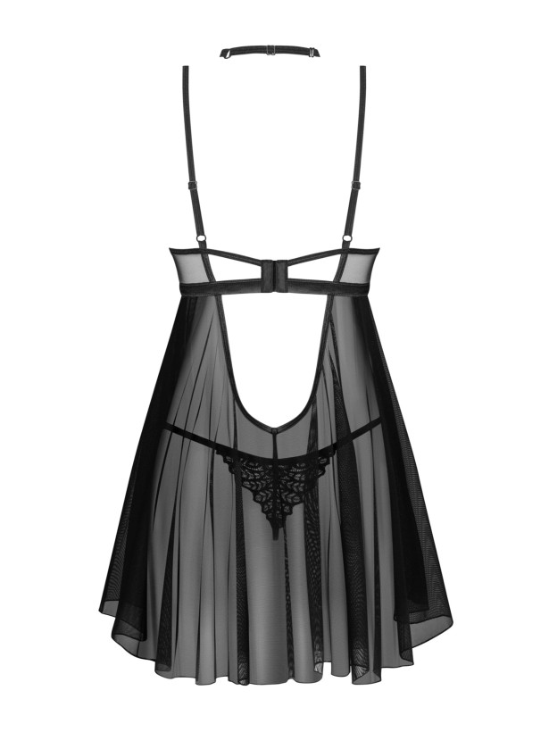 Black Sheer Babydoll Thong and Choker Set Obsessive Donarella
