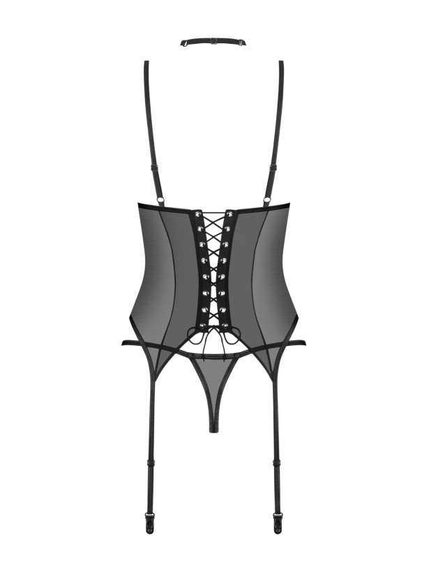 Black Corset with Garter Straps Thong and Choker Obsessive Donarella