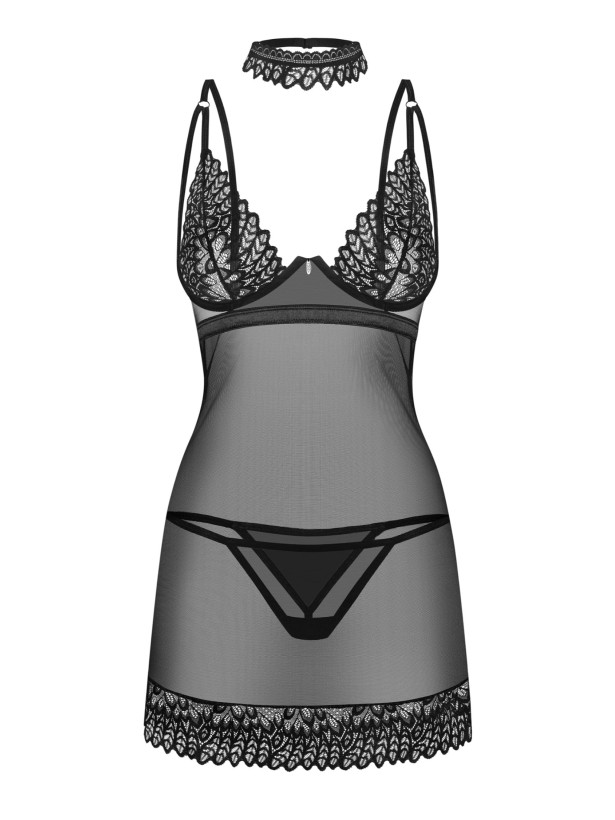 Black Sheer Chemise Thong and Choker Obsessive Donarella