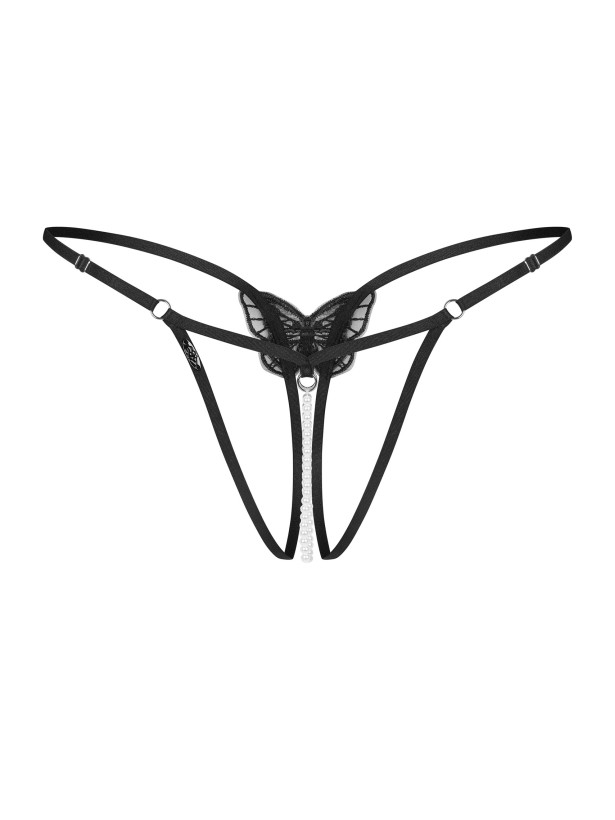 Black Strappy Crotchless Thong With Pearl Beads Obsessive Isseme