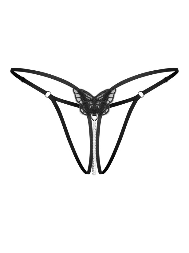 Black Strappy Crotchless Thong With Pearl Beads Obsessive Isseme