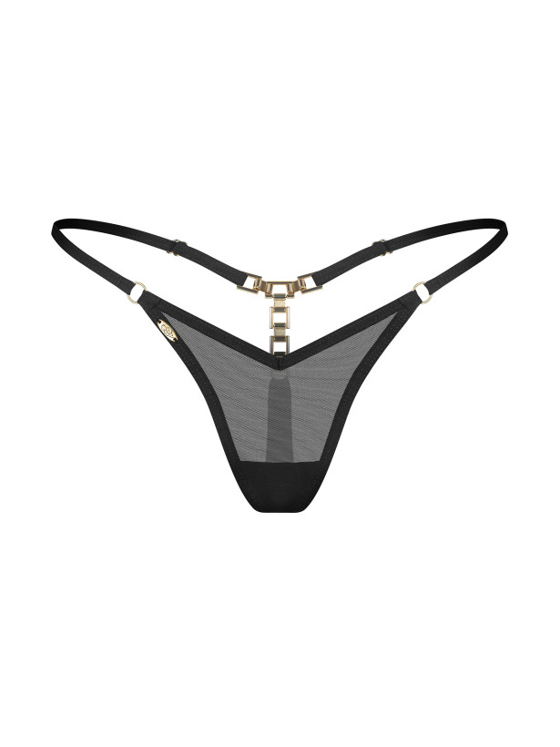 Black Mesh Thong With Gold Chain Back Obsessive Lopelly
