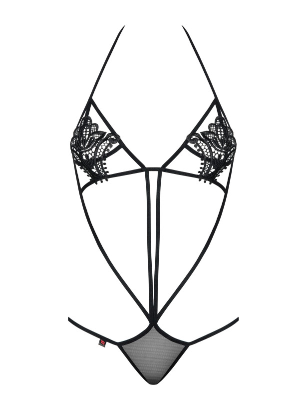 Strappy Cage Bodysuit with Floral Appliques Obsessive Luiza