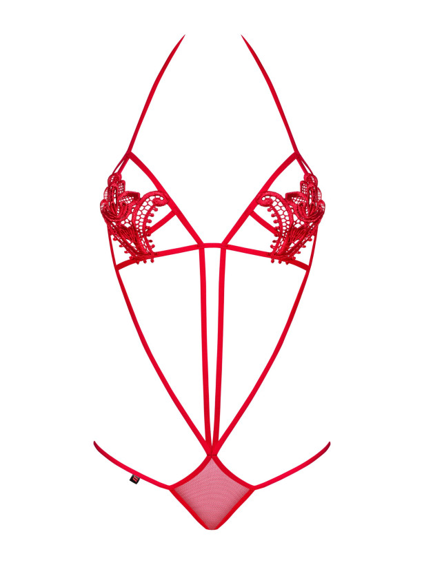 Strappy Cage Bodysuit with Floral Appliques Obsessive Luiza