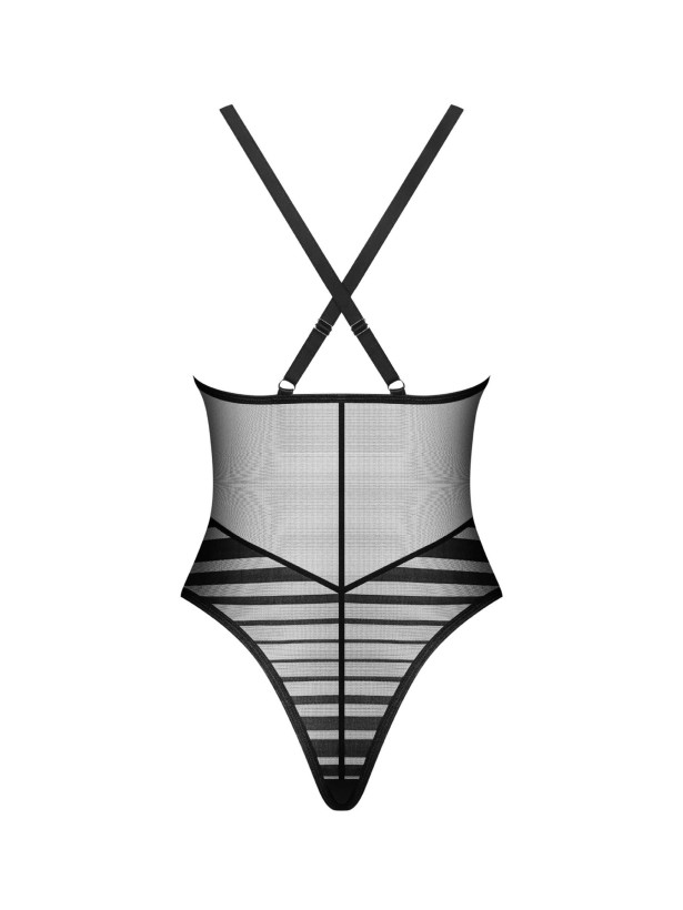 Black Bodysuit Obsessive Exquisite Lune Bellis — Striped Mesh Teddy