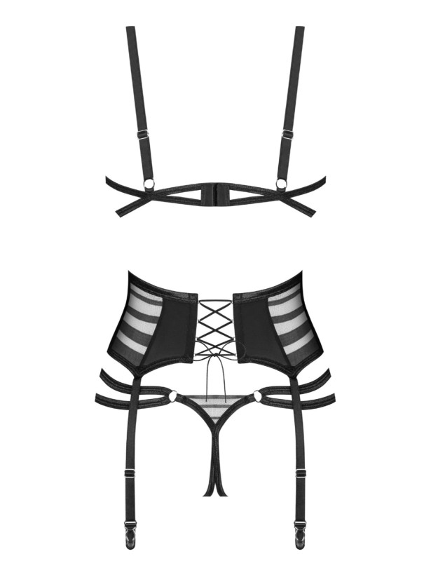 Black Lingerie Set Obsessive Exquisite Lune Bellis — 3-Piece Open Set