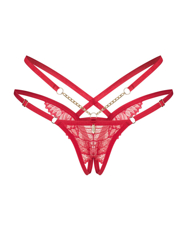 Red Crotchless Thong Obsessive Matildea — Gold Chains