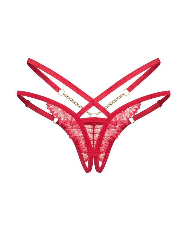 Red Crotchless Thong Obsessive Matildea — Gold Chains