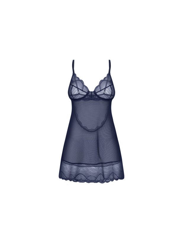 Dark Blue Babydoll Obsessive Exquisite MP Blue Nightdress — Lace Trim