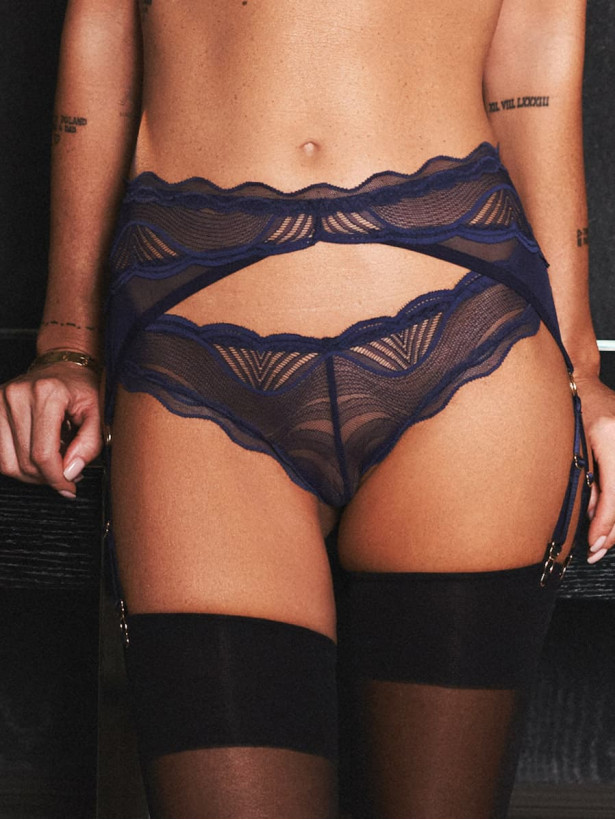 Navy Blue Lace Thong Obsessive Exquisite MP Blue — Organic Pattern