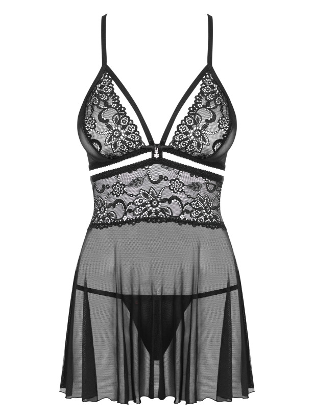 Black Lace Babydoll Obsessive 838-BAB-1 — Strappy Set