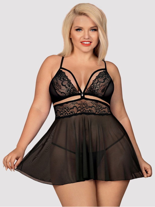 Black Lace Babydoll Obsessive 838-BAB-1 — Strappy Set