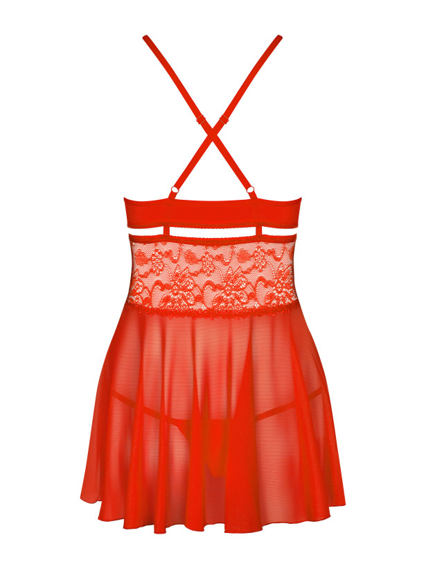 Red Babydoll Set Obsessive 838-BAB-3 — Lace