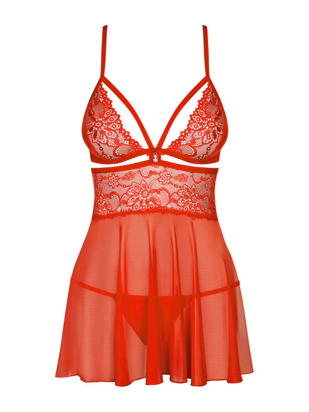 Red Babydoll Set Obsessive 838-BAB-3 — Lace