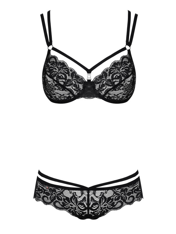 Black Lingerie Set Obsessive 860-SET-1 — Strappy Lace Design