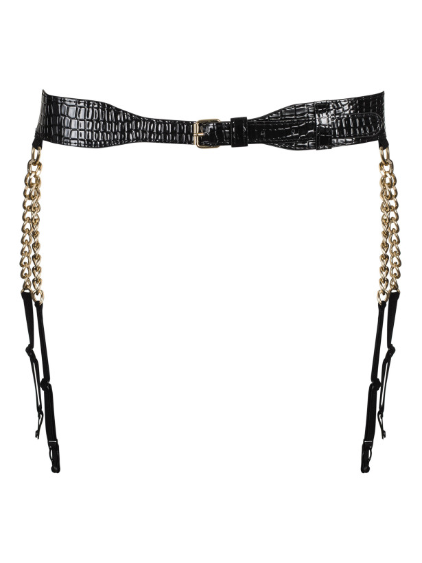 Shiny Black Garter Belt Obsessive A767 — Golden Chain Details